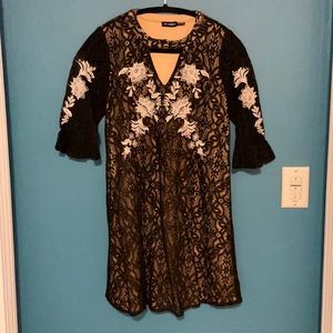 Nude Lined Black Lace Dress